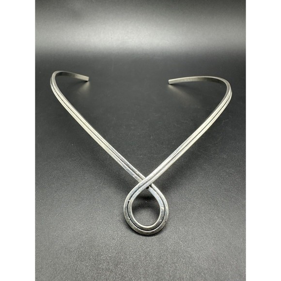 Vintage SIGNED MEXICO Stiff Choker 16" Twist Necklace Sterling Silver 925 32Gs - Picture 1 of 11